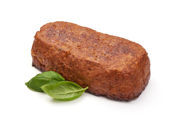 Traditional American meatloaf, isolated on white background