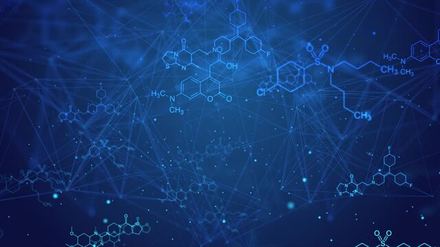 Blue futuristic chemical structural formulas Health care and science Medical innovation loop background design. Geometric abstract background with hexagons. Medicine, science and technology.