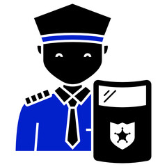 Ballistic shield and Constable Concept, Cop Hard Carbon Fiber Self Defensive protection device on white background, Riot shields with Sheriff Vector Icon Design 