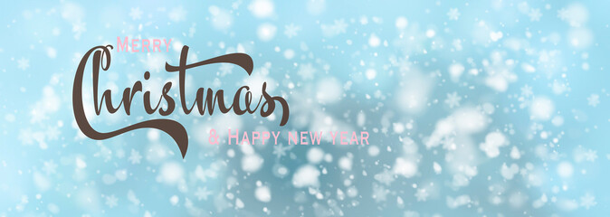 Fototapeta na wymiar Christmas New Year greeting card - Merry Christmas & Happy New Year - snowflakes banner with text