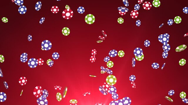 Pocker Chips falling Rain with dramatic lighting Winner 4K 3D Alpha Green Screen loop Animation. Gambling, Blackjack, Chips, Jackpot, Betting, Playing, Card Game, Casino, Fireplace , Money, Luck