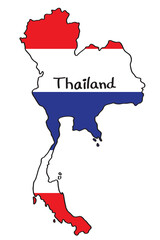 Thailand map vector, shape outline of Thailand with flag color. Freehand style.