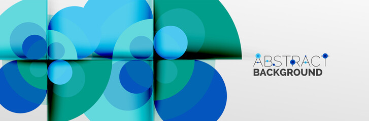 Bright color circles, abstract round shapes and triangles composition with shadow effects. Vector modern geometric design template