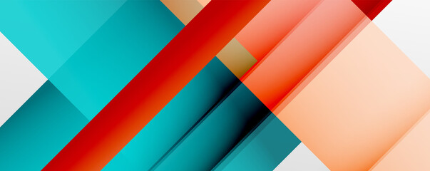 Geometric abstract backgrounds with shadow lines, modern forms, rectangles, squares and fluid gradients. Bright colorful stripes cool backdrops