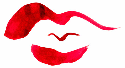 Grunge paint lips vector brush stroke variable thickness. Watercolor painted lips, aquarelle. Hand-drawn isolated element. Make up and cosmetics. Useful for invitations, scrapbooking, design. EPS 10.