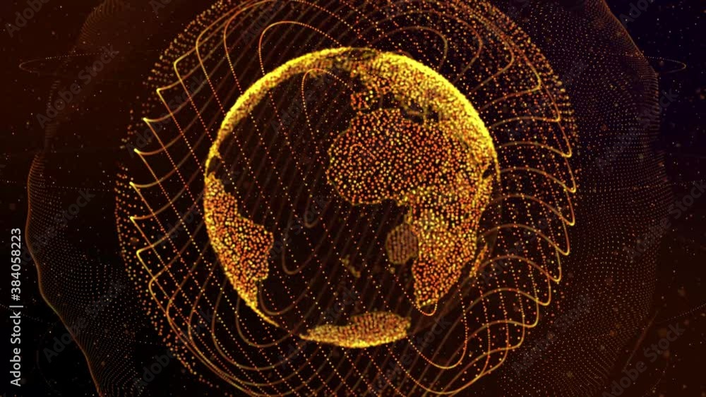 Poster 3d blue digital earth rotating network loop animation alpha channel. future scientific growth intern