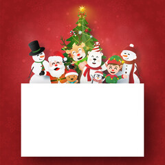 Origami Paper art of Postcard Santa Claus and friends with copy space