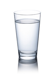 A clear glass of water on a white background