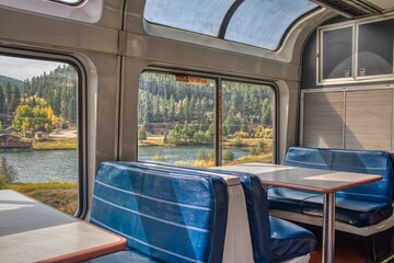 View of the Autumn Colors from a Passenger Train in the Rocky Mountain Section of a Popular...