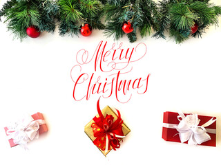 Fototapeta na wymiar Merry Christmas with Happy New Year. Christmas banner, poster, postcard, title, website, flyer