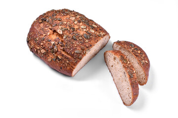 Homemade bread pumpkinseed sliced on white background