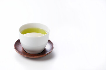 Green tea placed on a white background with space