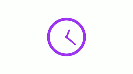 New purple color 12 hours counting down clock isolated on white background,clock icon