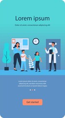 Mother with son visiting dentist. Doctor, tooth, treatment flat vector illustration. Healthcare and stomatology concept for banner, website design or landing web page
