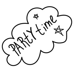 lettering - party time, coloring book, doodle style vector element, cute drawing for kids