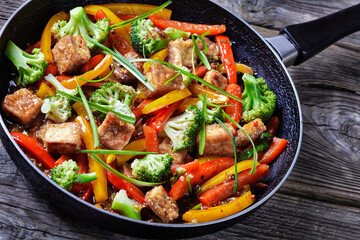 spicy kung pao tofu in a skillet