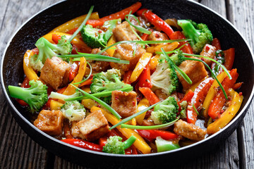 spicy kung pao tofu in a skillet