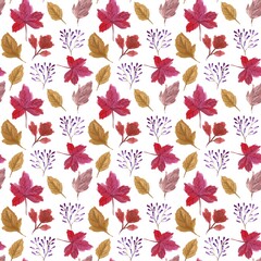 Watercolor autumn leaves seamless pattern