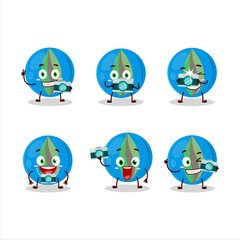 Photographer profession emoticon with blue marbles cartoon character