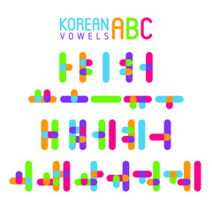 Korean vector alphabet set.Hangul vowels in flat style