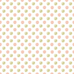 Seamless pattern of watercolor polka dots on a white background. Repeat polka dot. Use for weddings, invitations, birthdays