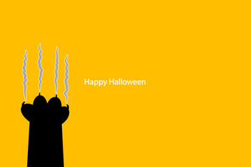 Claws black cat scratching orange background.Halloween concept.Vector and illustration.