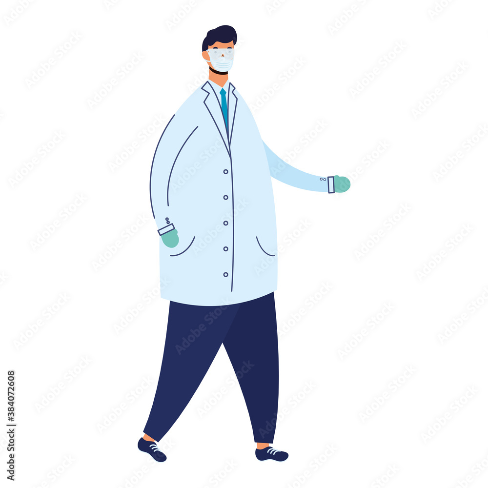 Sticker doctor worker wearing medical mask avatar character