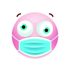 Cute Pink Emoticon with Cartoon Style with Medical Facial Mask on White Background . Isolated Vector Illustration 