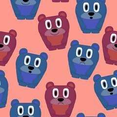 seamless pattern with colorful bears on a pink background