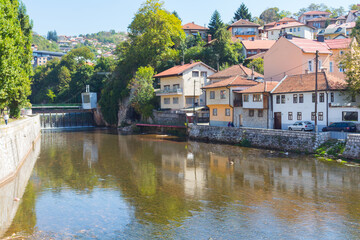 Fototapeta na wymiar Dam of hydroelectric power plant in Sarajevo. Bosnia and Herzegovina