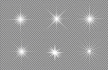 Obraz premium White glowing light burst explosion with transparent. Vector glowing light effect with gold rays and beams. Transparent shine gradient glitter, bright flare. vector illustration.