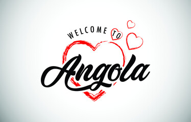 Angoloa Welcome To Message with Handwritten Font in Beautiful Red Hearts Vector Illustration.