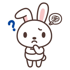 悩む、考えるうさぎのキャラクター
