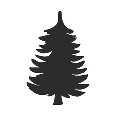 Tree, Christmas fir tree, black silhouette isolated on white background. Vector, spruce tree silhouette, vector illustration