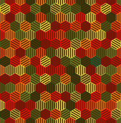 striped hexagons. autumn colors. vector seamless pattern. simple repetitive background. fabric swatch. wrapping paper. continuous print. design element for phone case, home decor, textile, apparel
