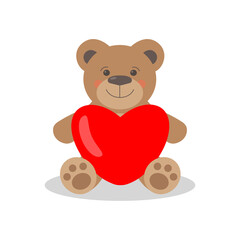 cute bear toy with heart on white background. flat vector illustration