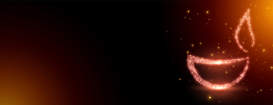 sparkling diwali diya banner with text space