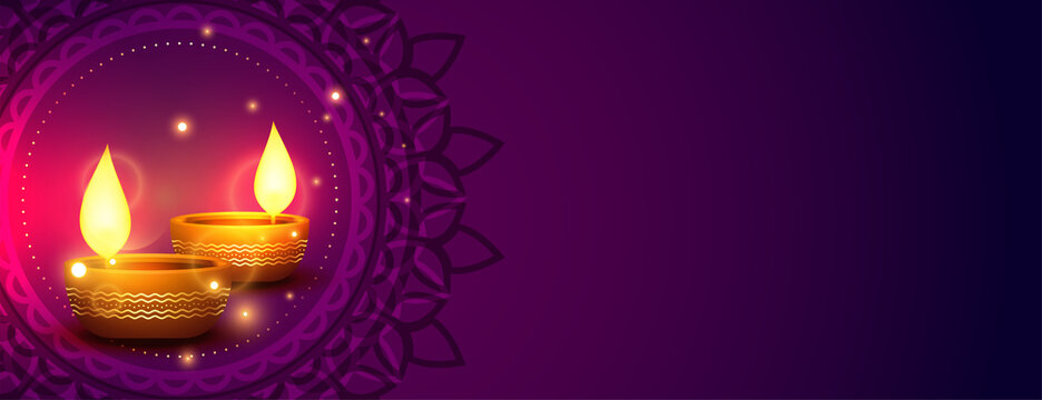 shiny happy diwali indian style banner with text space
