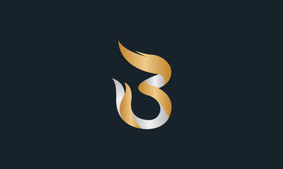 Creative Vector Illustration Logo Design. Initial Letter B Fire Flame Gold.