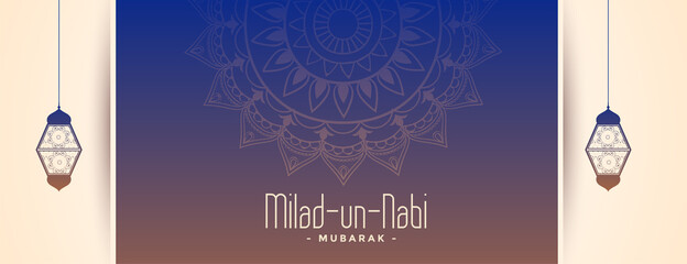 milad un nabi festival banner with lamps decoration