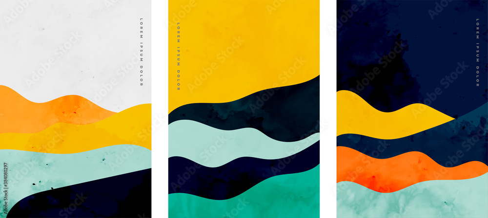 Sticker minimalist curve lines shape flyer set of three