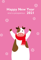 Cute Cow In Snow With Pink Background