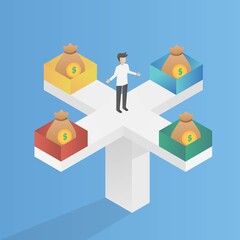 Business concept of diversification,Investments, financial success and balance, money growth and turnover, guarantee of security financial savings,Vector illustration.