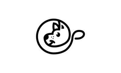 Creative Vector Illustration Logo Design Animal Pet Dog With Cup Mug Coffee Cafe