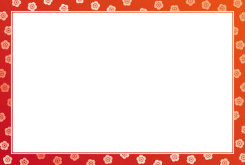 赤にシルバーの梅のフレーム　横長ハガキ比率