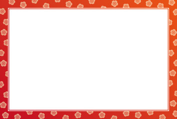 赤にピンクの梅フレーム　横長ハガキ比率