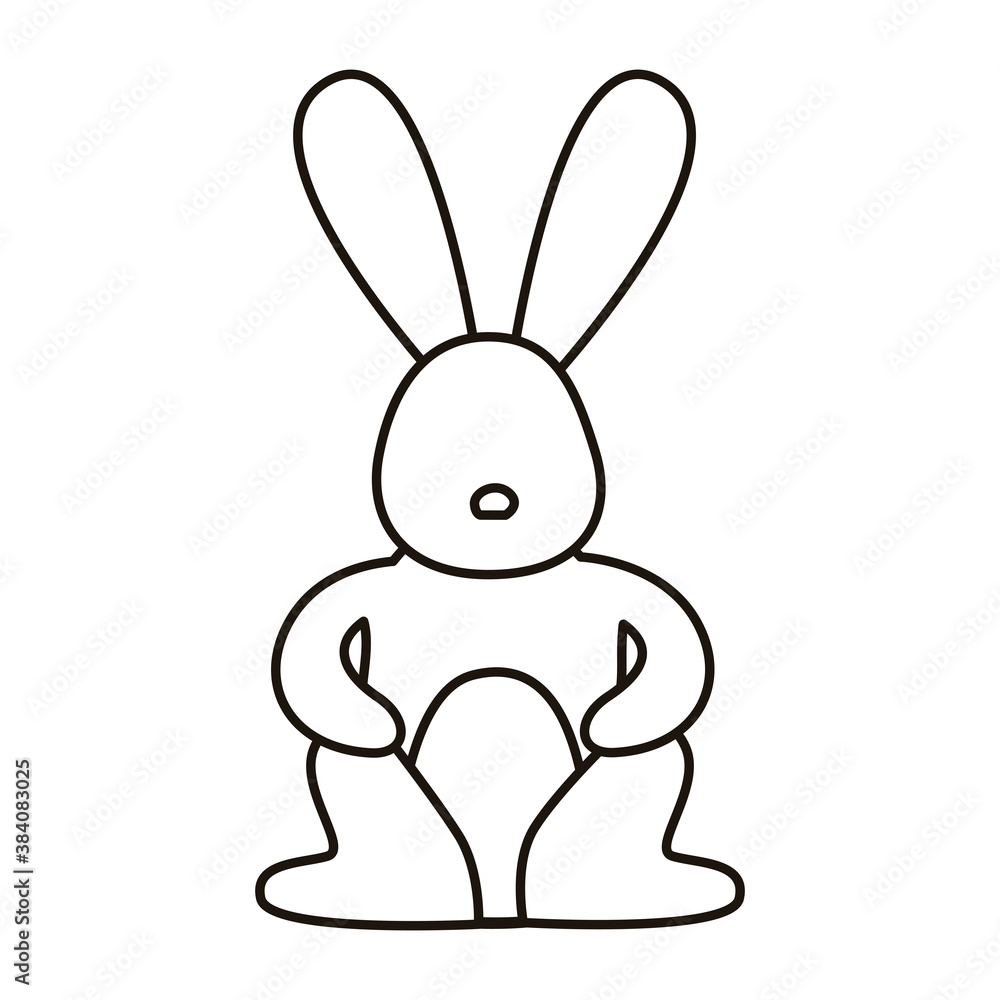 Sticker cute little rabbit seated spring animal line style icon