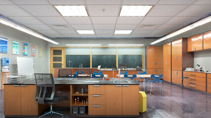 High school classroom interior. 3d illustration