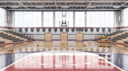 High school basketball gym . 3d illustration - 384083656