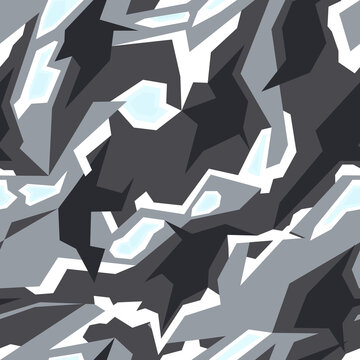 
Seamless geometric pattern of gray and dark shapes. Camo Racing background on vinyl and decal. Hipster print